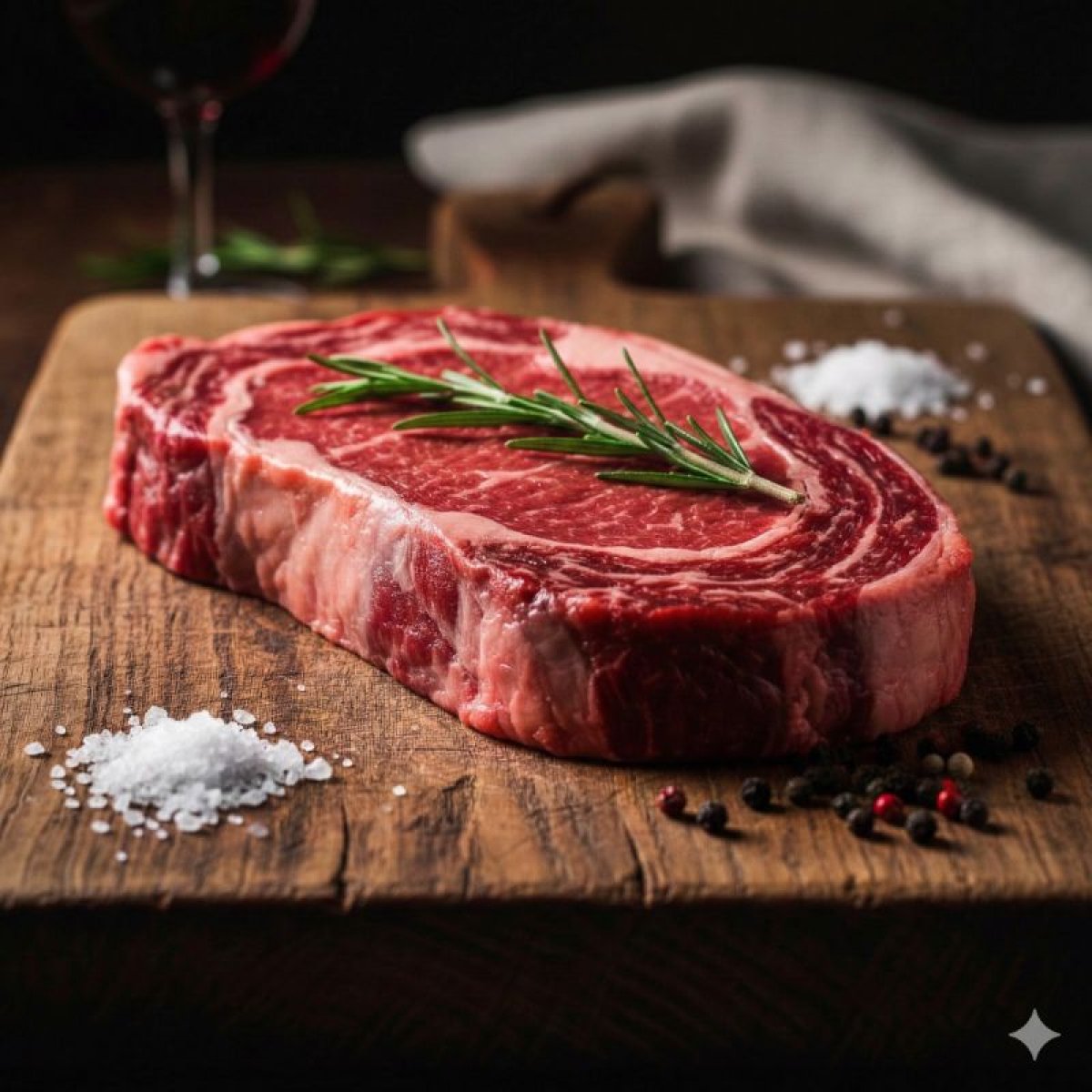 Rindfleisch auf einem Holzbrett (Bild mit KI erstellt)